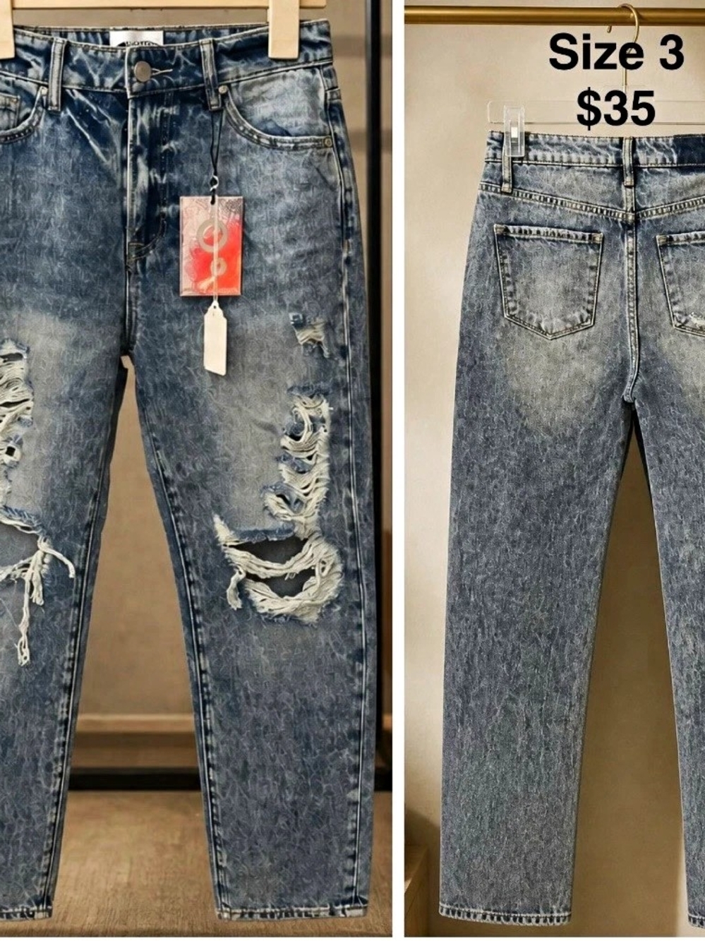Women’s Blue Acid Wash Distressed Skinny 5-Pocket Denim Jeans, 3